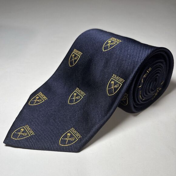 Emory University Eagles Men's Necktie 100% Silk Navy Blue Logo Tie Made in USA - Picture 1 of 5